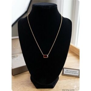 Gold Plated Pendant Necklace Emerald Cut Red Gemstone Bezel Set Chain